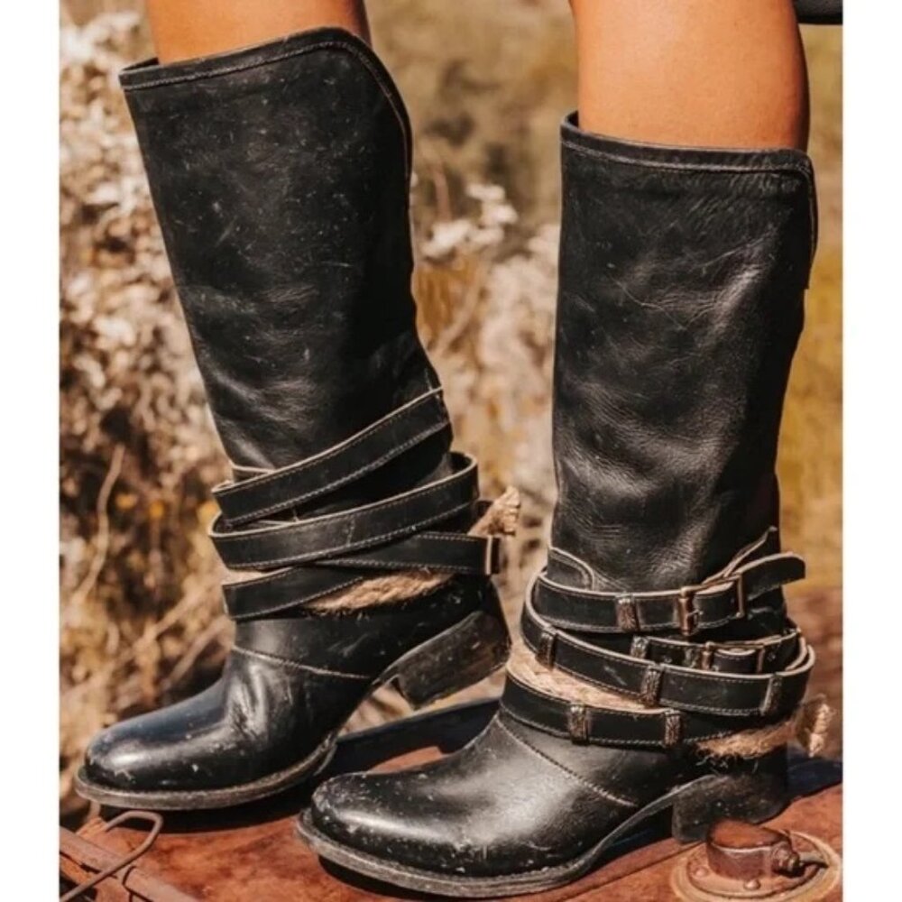 Freebird By Steven Drove Riding Boots Leather Distressed western size Olive